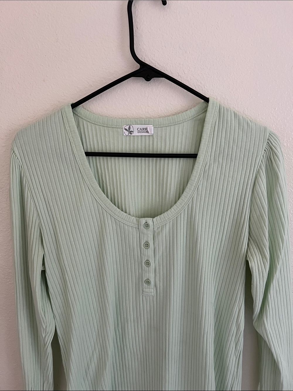 Carve Designs Mint Ribbed Henley Long Sleeve Top